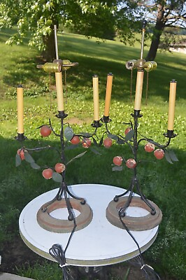 #ad Pair of Vtg #x27;#x27;TYNDALE LAMP CO#x27; CHICAGO#x27;#x27; Wire Tree wood apple lamps work #x27;#x27;RARE#x27; $325.00
