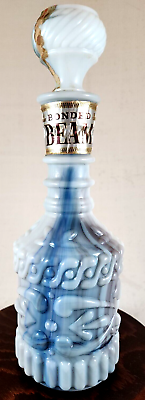 #ad Jim Beam Blue Gray Blue White Slag Milk Glass Decanter Bottle w Stopper $21.95