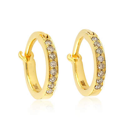 #ad Handmade Hoop Earrings 0.17Ct Pave Diamond 18K Solid Yellow Gold Ethnic Jewelry $578.75