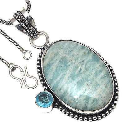 #ad Pendant Amazonite Swiss Blue Gemstone Handmade Antique 925 Silver Jewelry 2quot; $7.19