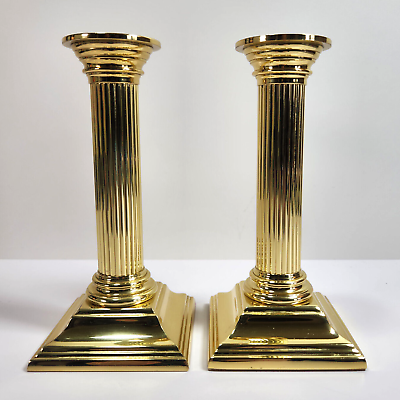 #ad Vtg Baldwin Brass Smithsonian Candle Holders 6.5 inches Column Hollywood Regency $48.00