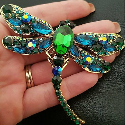 #ad Crystal Green Dragonfly Animal Insect Brooch Pin Women Girl Jewelry Fashion Gift GBP 3.69