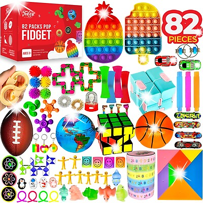 #ad 82 Pcs Fidget Toys Set Party Favors Pop It Stress Relief Autistic.Sensory Pack $29.99