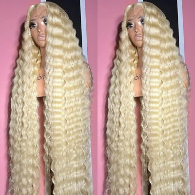 #ad Water Curly HD Transparent Lace Frontal Wig Remy Loose Deep Wave Human Hair Wig $295.51