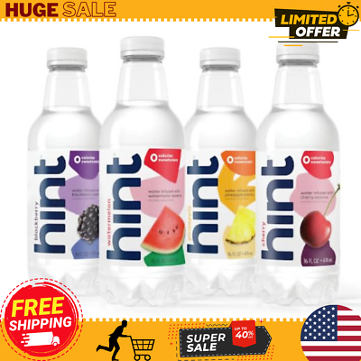 #ad Hint Water Pack of 12 16 Ounce Bottles 3 Bottles Each Flavor Zero Calories $19.99