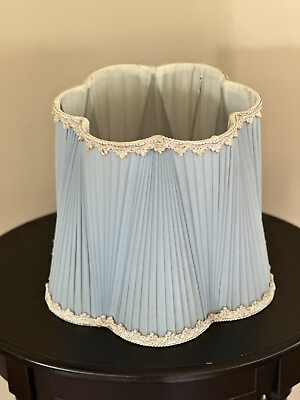 #ad Vintage Empire Bell Pleated Scalloped Fluted Lamp Shade Baby Blue 10” $139.95