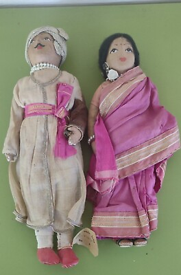 #ad ANTIQUE TRADITIONAL CLOTH DOLLS FROM INDIA HUSBAND amp; WIFE. With tags. STS $70.00