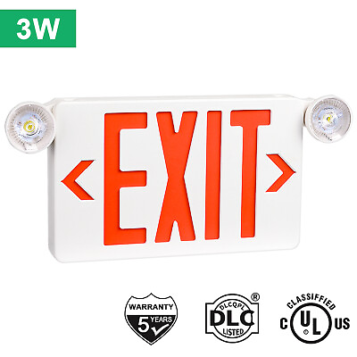 #ad Red LED Exit Sign UL Listed Emergency Light Dual LED Lamp ABS Fire Resistance $24.99