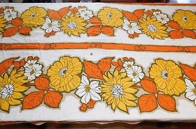 #ad Vtg 1970s Bold Floral Orange Yellow Gold MOD Curtain Home Decor Fabric BTY $18.95