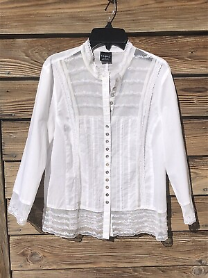 #ad Tribal White Light Weight Cotton Size S Lace Details 3 4 Sleeve Blouse $12.98