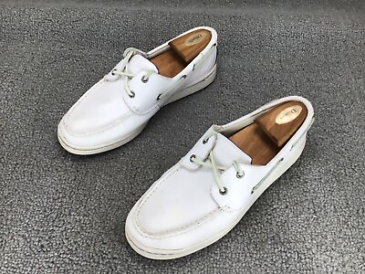 #ad Sperry Top Sider 2 Eye Boat Shoes Men’s 10M White Leather Lace Up A O 0219220 $24.97