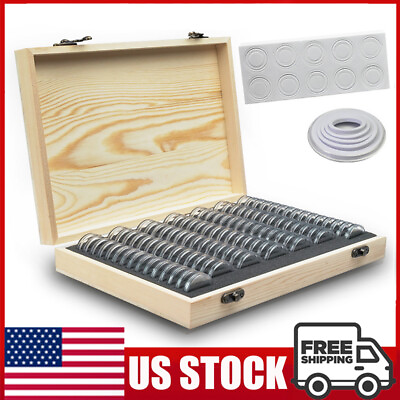 #ad #ad 100pc Coin Capsules Wooden Display Storage Box Case Coins Holder Collectible Box $18.99