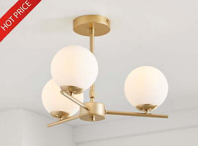 #ad 3 Globe Ceiling Light Light Burnished Brass Living Room Modern Dimmable T6 Bulbs $125.83