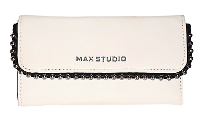 #ad MAX STUDIO White Tri Fold Wallet Faux Leather With Silver Pearl like Accents $15.93