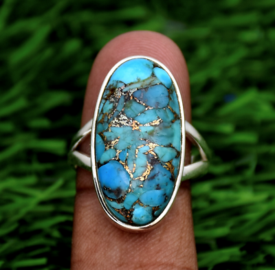 #ad Blue Copper Turquoise Ring 925 Sterling Silver Ring Gift Jewelry Size All aa470 $14.62