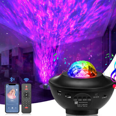 #ad Galaxy Projector Night Light Starry Star Moon Bluetooth Music Lamp w Remote $14.98