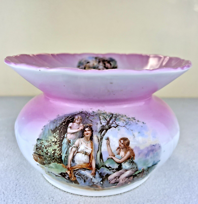 #ad Antique Victoria Carlsbad Austria Stoneware Spitoon Pink amp; White Greek Goddess $69.99
