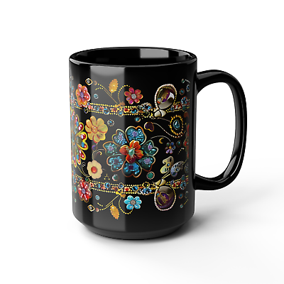 #ad Oriental Coffee Mug 11oz 15oz Bohemian Black Ceramic Mug Hot Tea Cup Gift $20.82