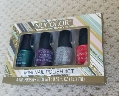 #ad Nail Polish Travel Set Of 4 Nucolor Green Pink Purple Silver Sparkle Coral New $7.99