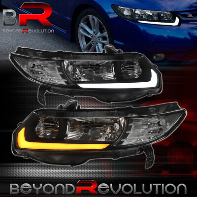 #ad For 2006 2011 Civic 2DR LED DRL Sequential Turn Signal Headlight Assembly Black $206.99