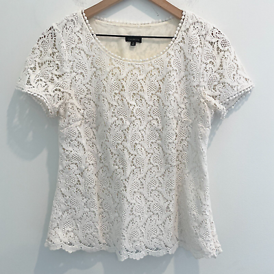 #ad Talbots Lace Blouse Shirt Top Womens 4 White Short Sleeve Lined $11.25