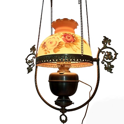 #ad #ad Victorian Electrified Oil Lamp Hanging Parlor John Scott Lamp $318.40
