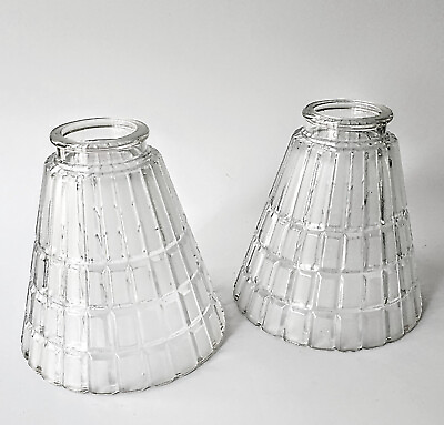 #ad Pair of Vintage Clear Glass Pendant Lamp Shades Geometric Pattern $52.82