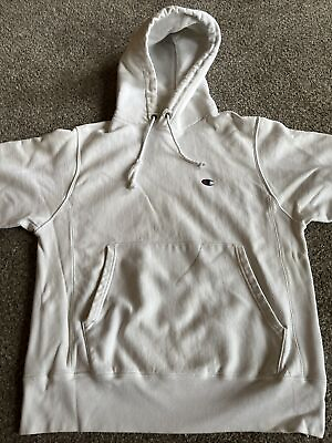 #ad Champion Men#x27;s White Hoodie Embroidered Size M $14.99