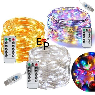 #ad USB Twinkle LED String Fairy Lights Copper Wire Party Remote 5 20M 50 100 200LED $10.44