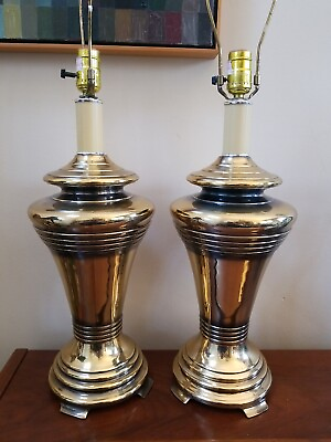 #ad Pair Vintage MCM Brass Finish Urn Table Lamps $124.99