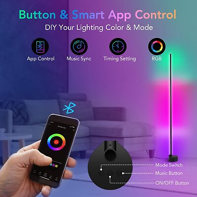 #ad 56#x27;#x27;LED Floor Lamp Dimmable Color Changing RGB Bluetooth Music Sync App Remote $36.58