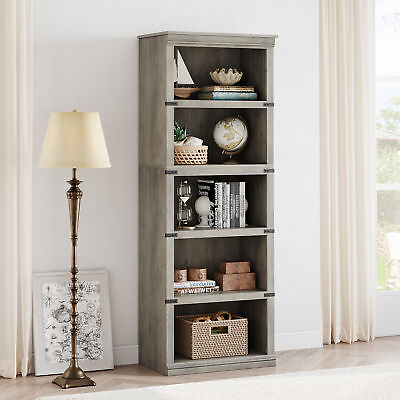 #ad 67in 5 Tier Bookcase Farmhouse Book Shelf With Storage Open Display Bookshelves $113.99