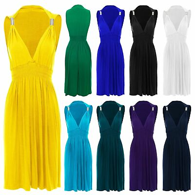 #ad New Womens Ladies Sleeveless Jersey Spring Coil Short Dress Evening Plus Sizes GBP 8.99