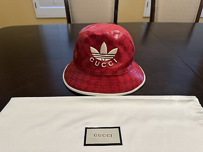 #ad New Authentic Gucci x Adidas GG Logo Red Bucket Hat Size M $299.00