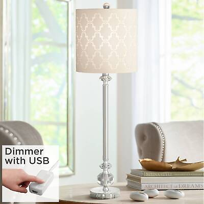 #ad Modern Table Lamp with USB Port 32quot; Tall Crystal Gray Shade for Living Room Home $129.94