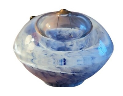 #ad Studio Art Hand Blown Glass Floating Oil Lamp Paperweight Poland White Blue $19.99