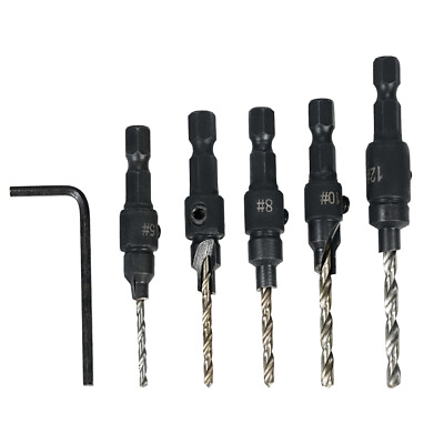 #ad 5pcs HSS Countersink Drill Bit Set #5 #12 Woodworking Tool With W1C2 $9.39