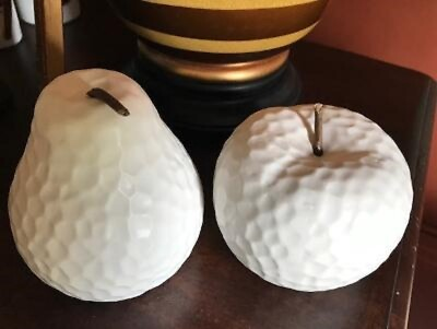 #ad Ballard Designs Pear Apple Ceramic Home Decor Accents Set 2 White Dimpled Pair $29.00