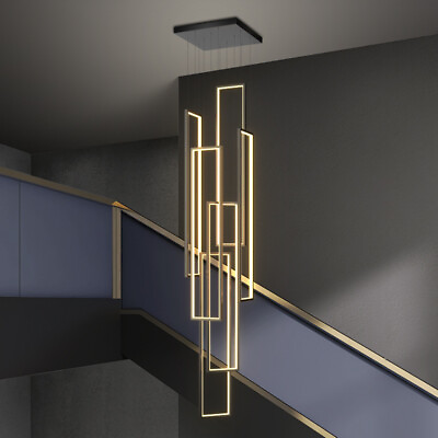 #ad Stair Chandelier Lighting Black Pendant Light Hotel Lights Home LED Ceiling Lamp AU $505.31