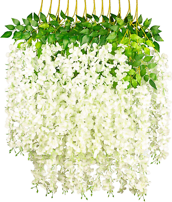 #ad 12 Pack 45 Inch 3.7Ft Wisteria Hanging Artificial Flowers Fake Bushy Silk Vine $26.61