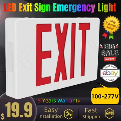 #ad Red LED Emergency Exit Light Sign AC 120V 277V LED Lamp ABS Fire Resistance UL $17.79