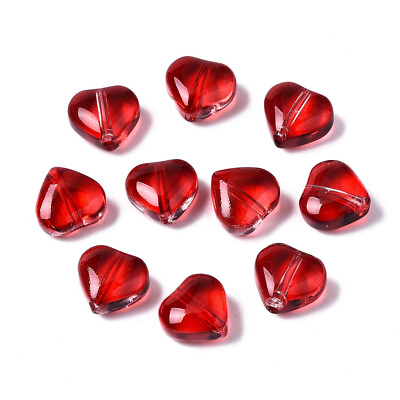 #ad 10 Glass Heart Beads Red Valentine#x27;s Jewelry Supplies 8mm Love $4.77