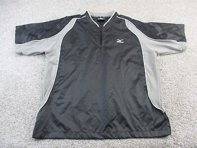 #ad MIZUNO Teamwear Windbreaker 1 3 ZIP Short Sleeve Black Grey Adult Mens Small EUC $3.24