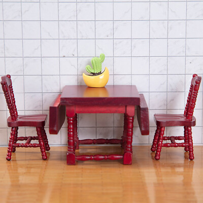 #ad 1:12th Scale Dolls House Miniature Folding Square Dining Table Chairs Furniture $11.27