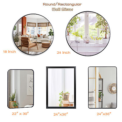 #ad Round Rectangular Wall Mirror Bathroom Vanity Mirror for Bedroom Black Decorativ $29.58