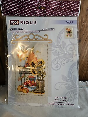#ad RIOLIS Counted Cross Stitch Kit 7.75quot;X11.75quot; Autumn Cottage Garden 14 Ct Wool $10.99