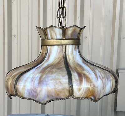 #ad Antique Slag Glass Hanging Light $475.00