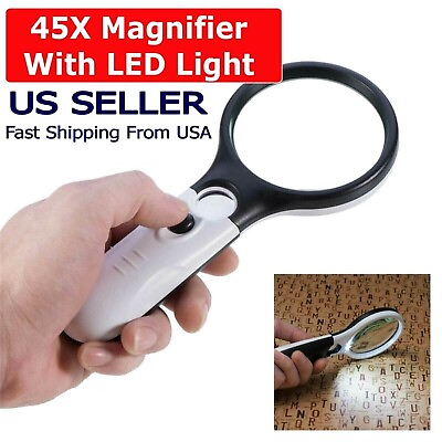 #ad 3 LED Light 45X Handheld Magnifier Reading Magnifying Glass Lens Jewelry Loupe $6.79