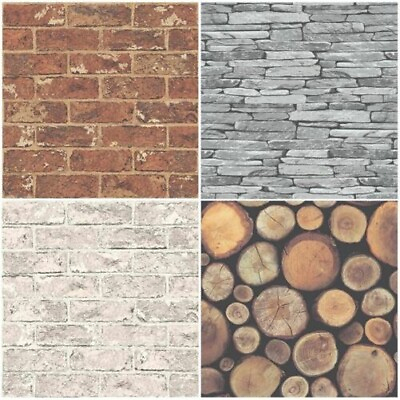 #ad EXCLUSIVE BRICK WALLPAPER WOOD STONE EFFECT FEATURE WALL $18.69