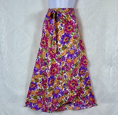 #ad NEW Colorful Floral Summer Wrap Skirt size small $19.00